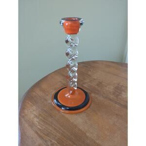 Lancaster Glass Company #950 Art Deco Twist Candlestick Black/Orange